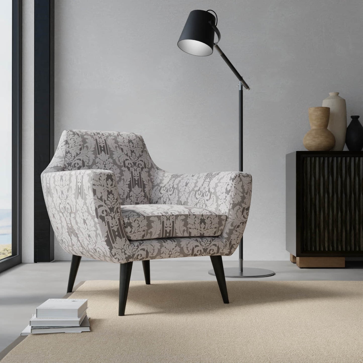 Hubert Pewter upholstered on a contemporary chair