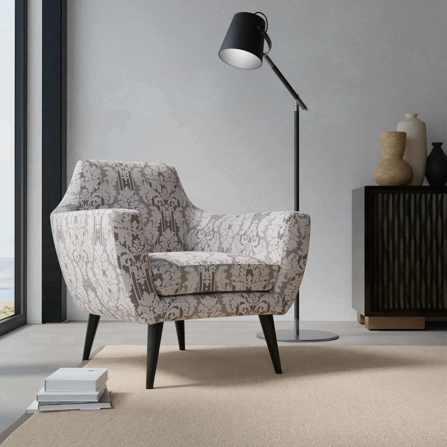 Hubert Pewter upholstered on a contemporary chair