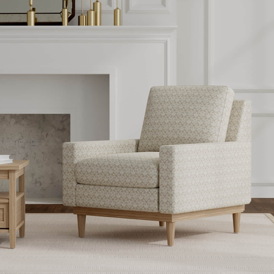 Hudson Beige upholstered on a mid century modern chair