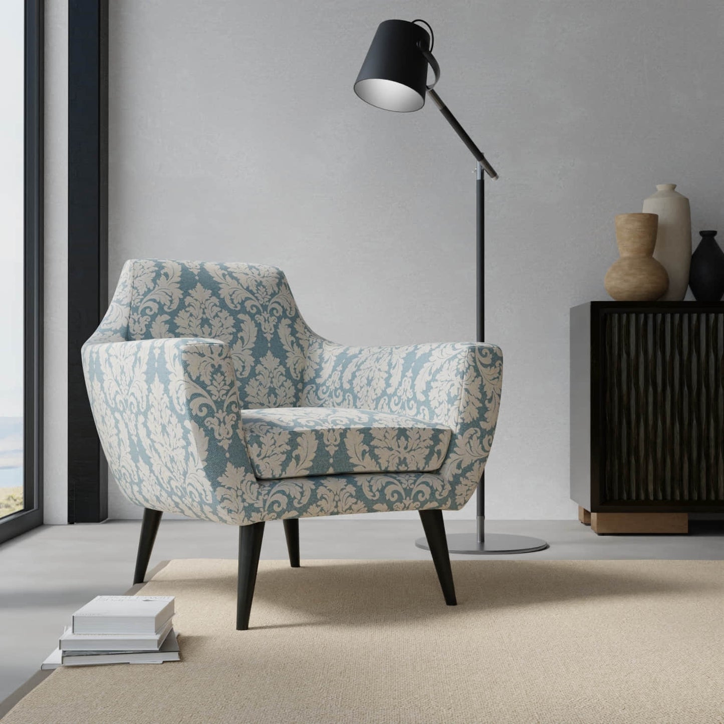 Huey Royal upholstered on a contemporary chair