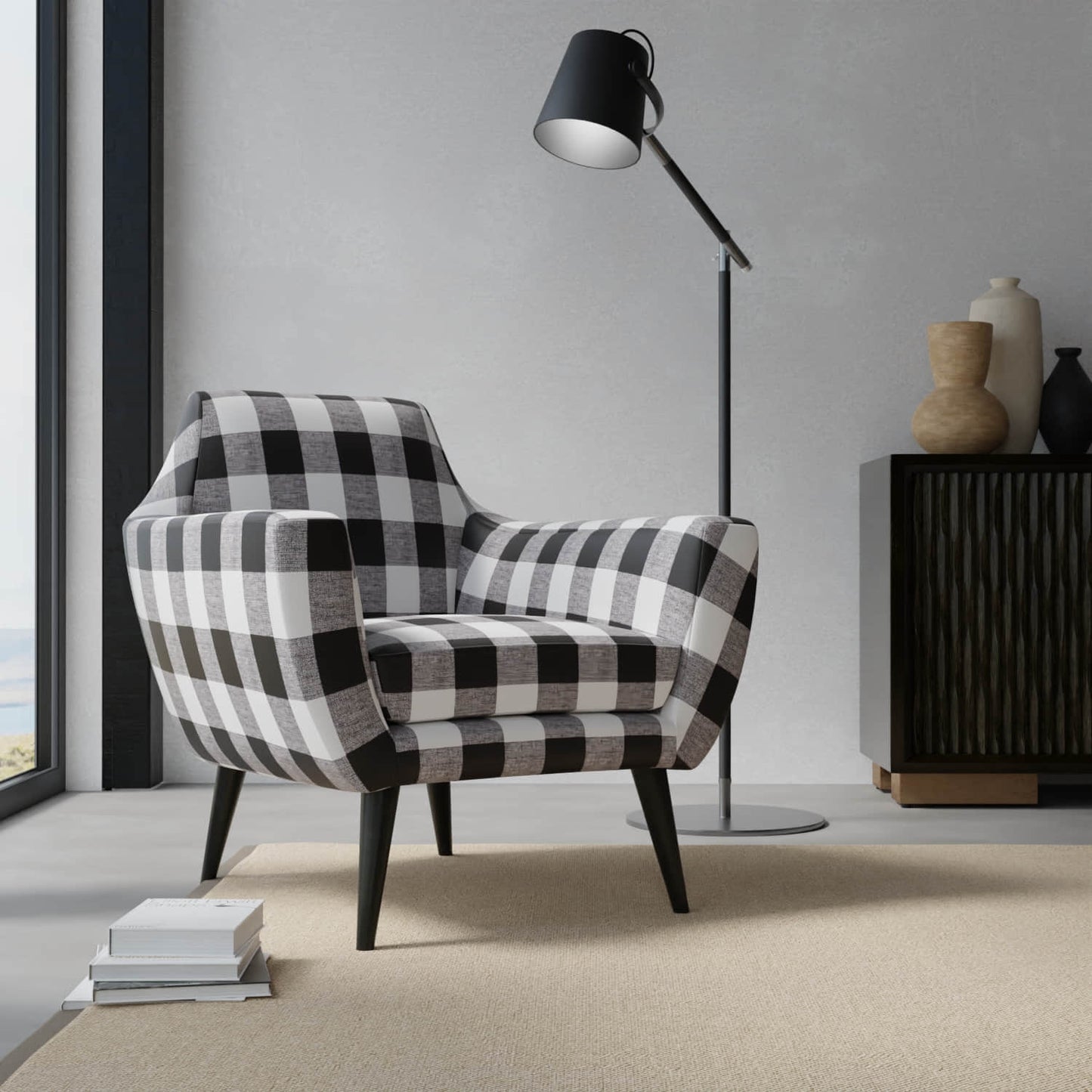 Jaelyn Black upholstered on a contemporary chair