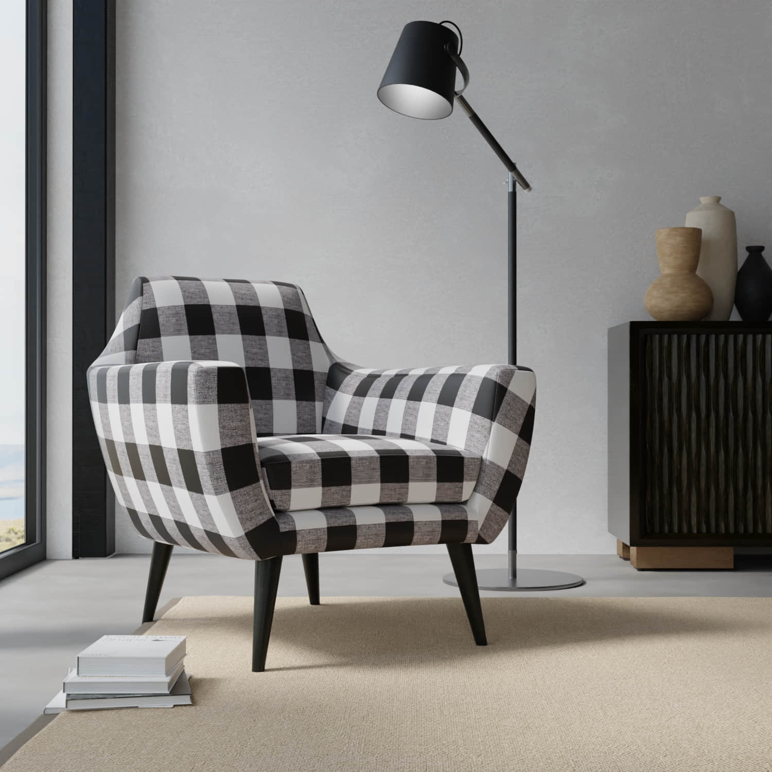 Jaelyn Black upholstered on a contemporary chair