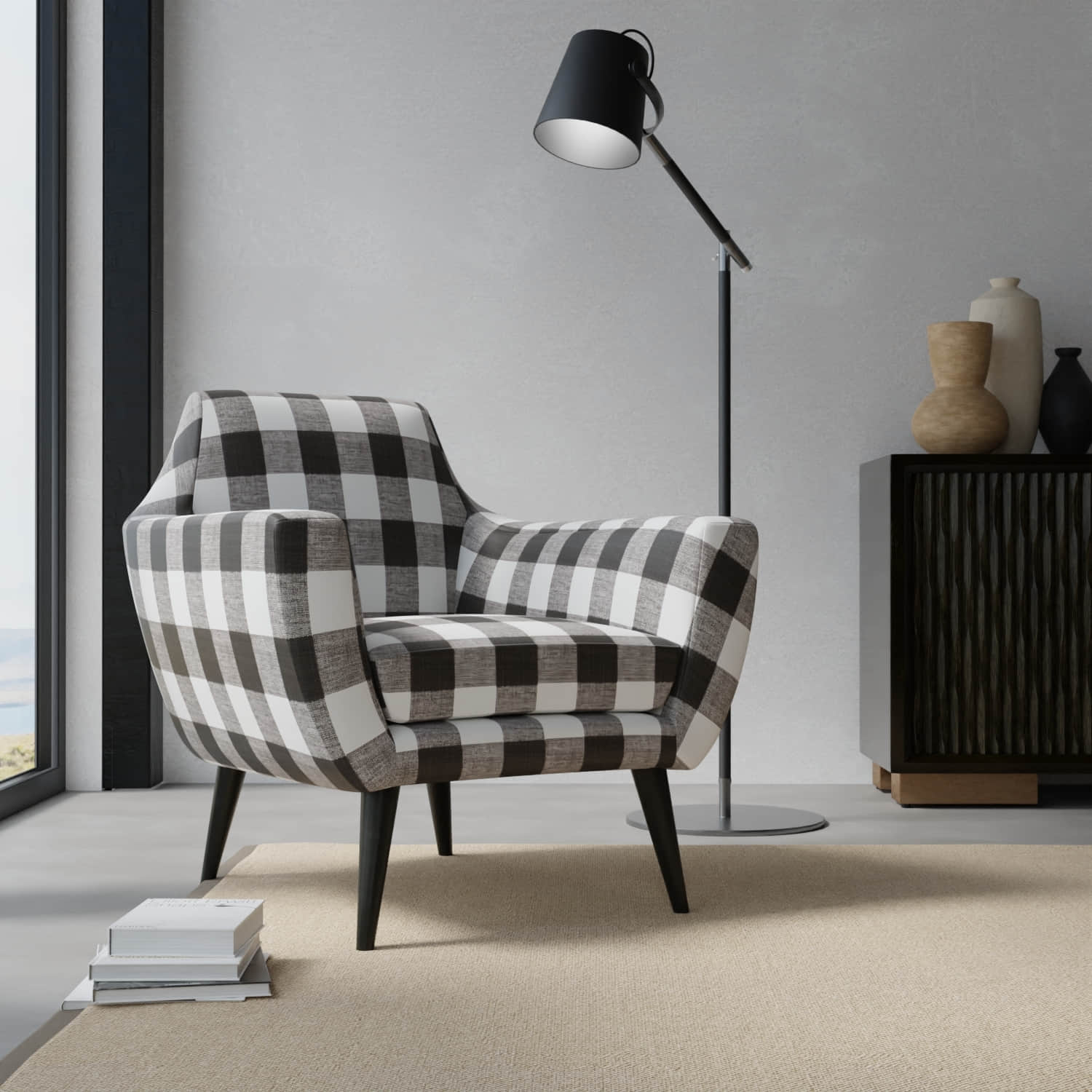 Jaelyn Graphite upholstered on a contemporary chair