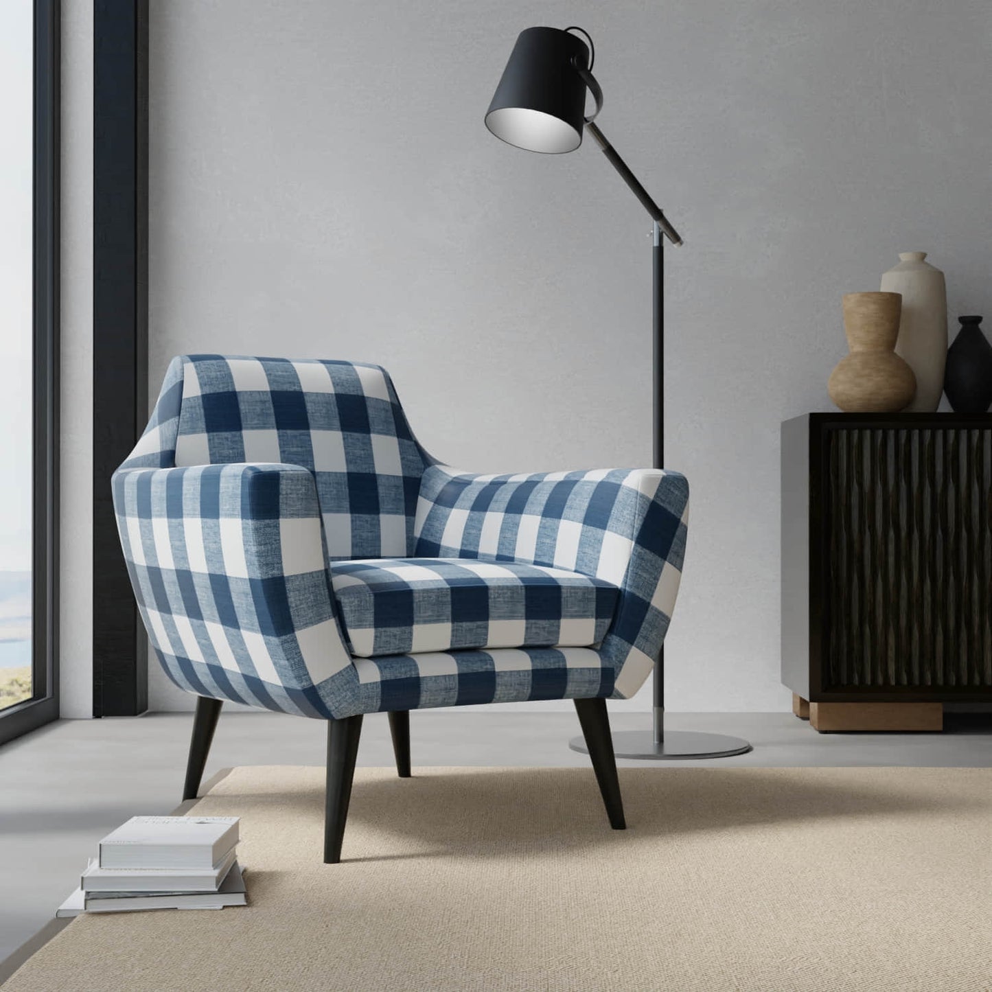 Jaelyn Indigo upholstered on a contemporary chair