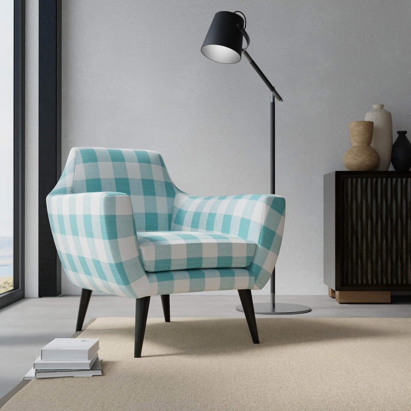 Jaelyn Ocean upholstered on a contemporary chair