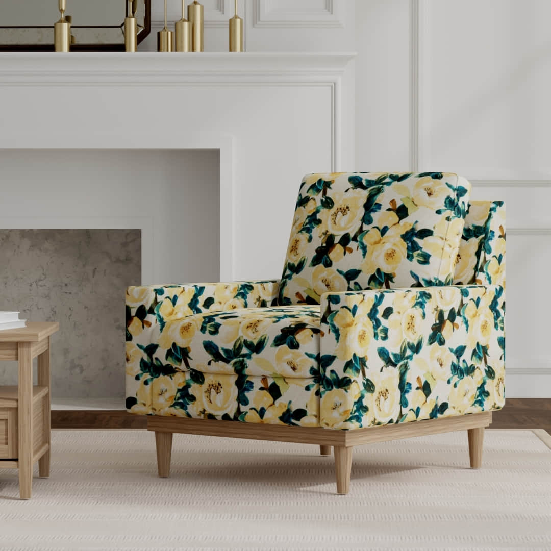 Julia Lemon upholstered on a mid century modern chair