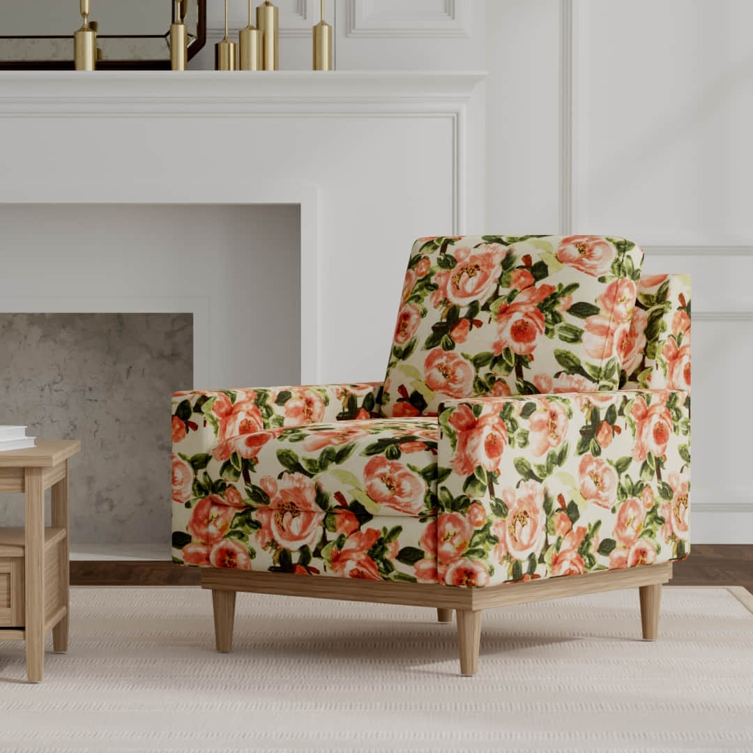 Julia Rose upholstered on a mid century modern chair