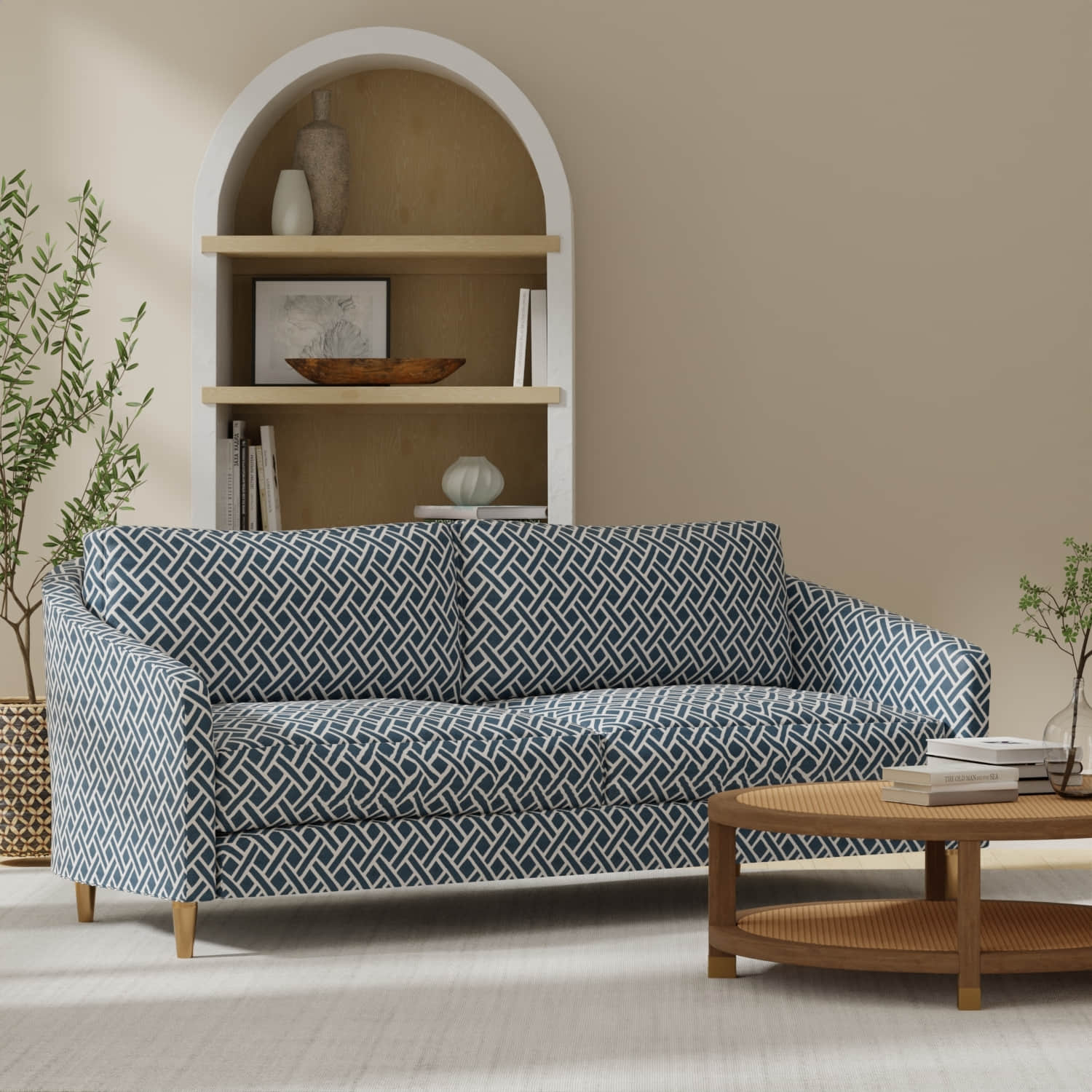 June Blueberry upholstered on a couch