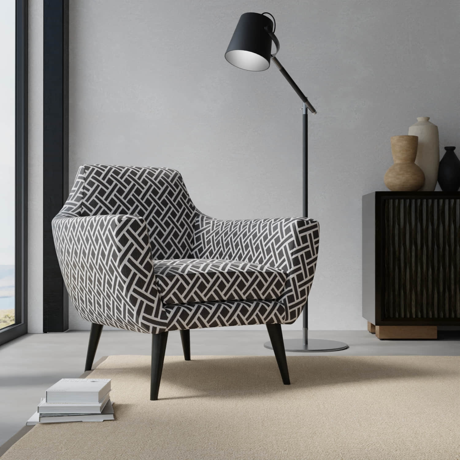 June Ebony upholstered on a contemporary chair