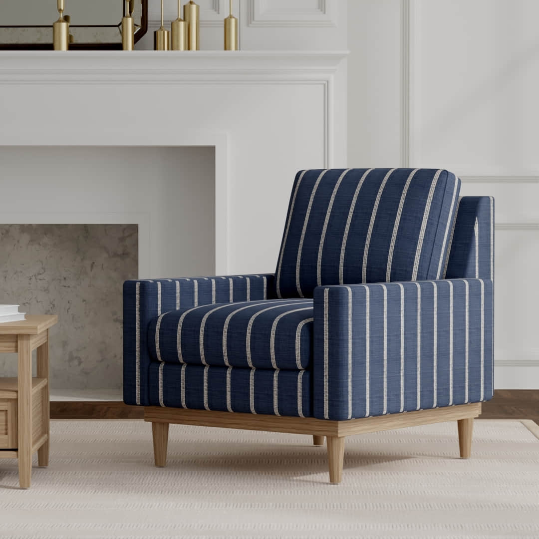 Kaleb Navy upholstered on a mid century modern chair