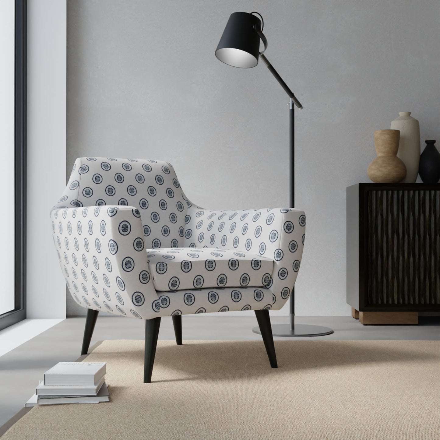 Kobe Indigo upholstered on a contemporary chair