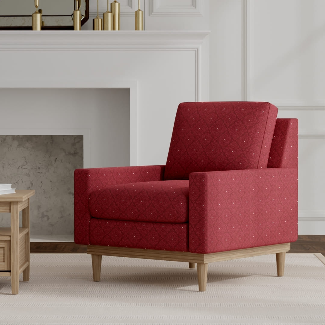 Lagos Garnet upholstered on a mid century modern chair