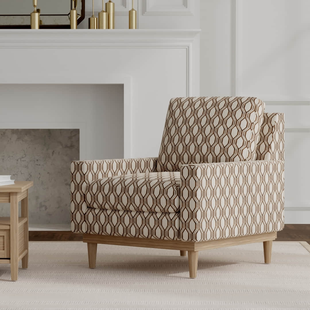 Lancaster Chocolate upholstered on a mid century modern chair