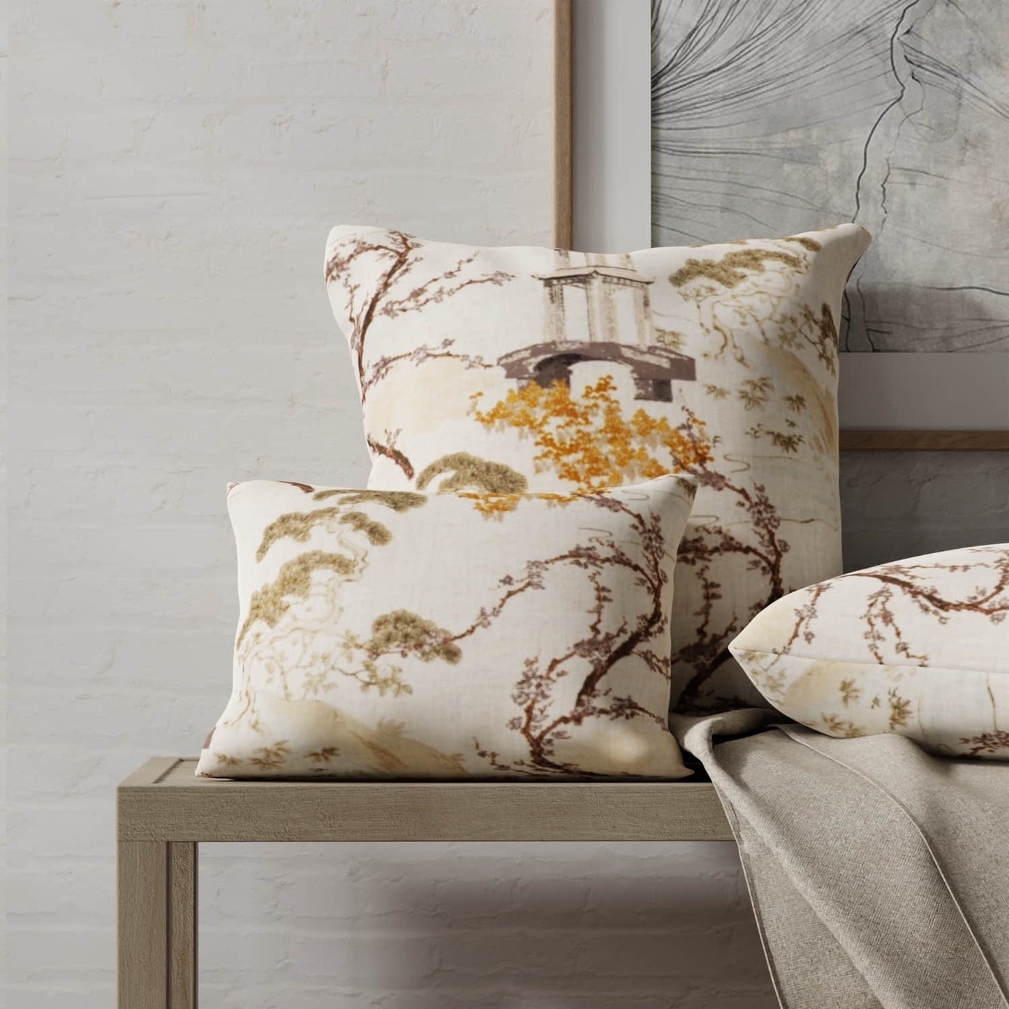 Linford Ivory made up on pillows