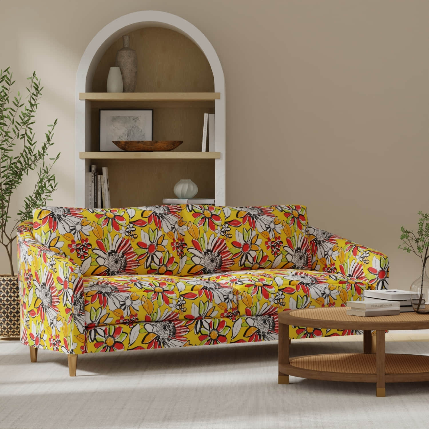 Lowery Canary upholstered on a couch