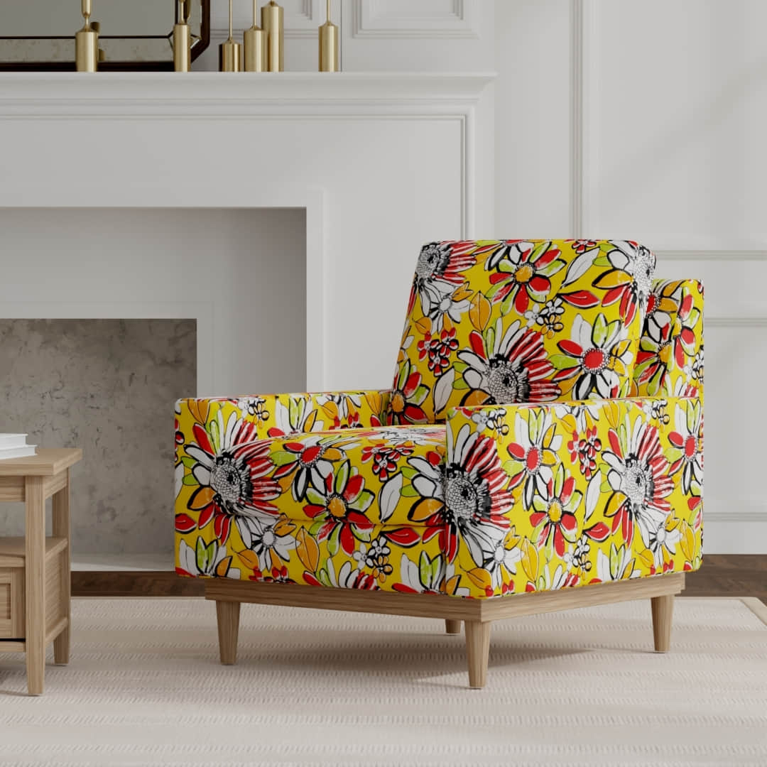 Lowery Canary upholstered on a mid century modern chair