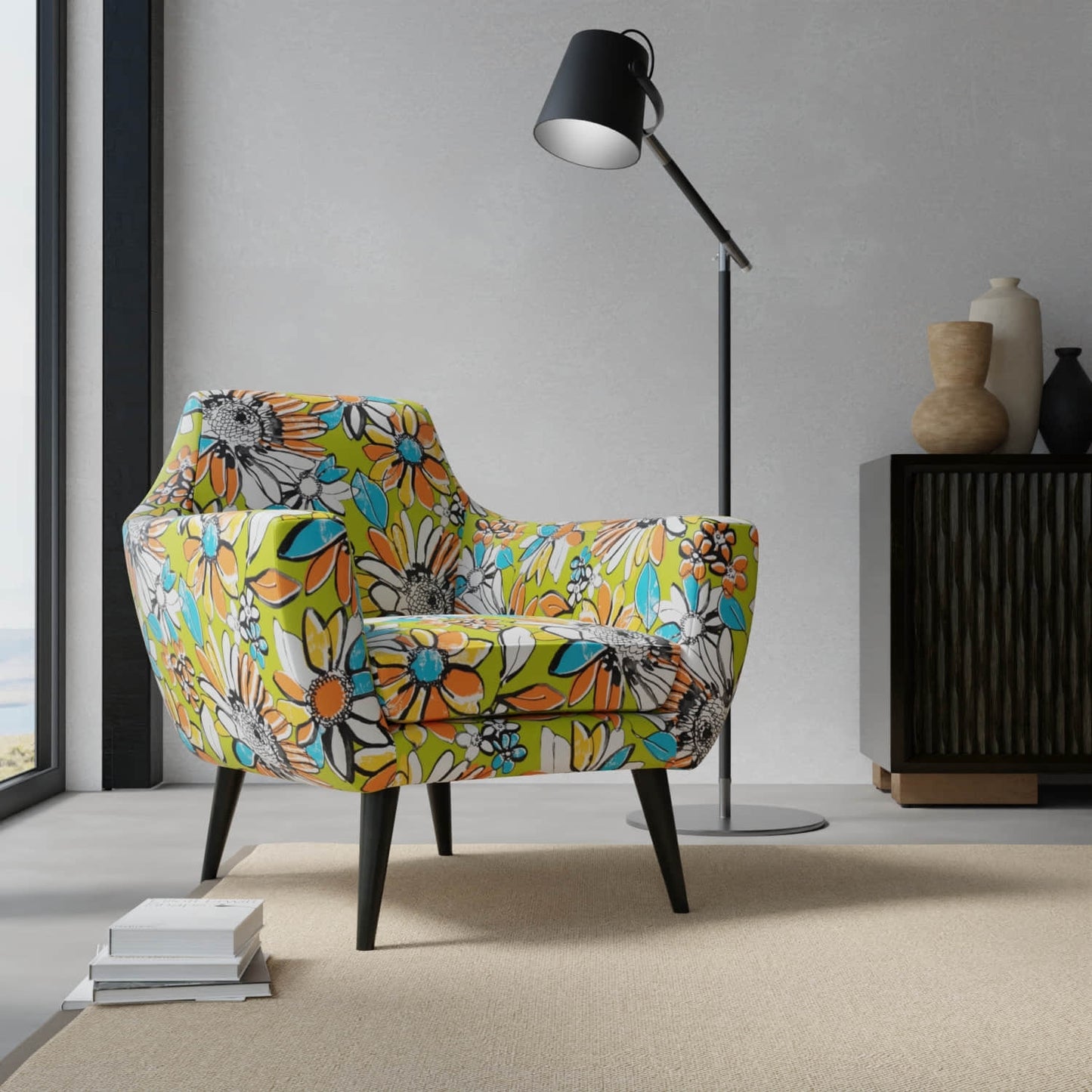 Lowery Chartreuse upholstered on a contemporary chair