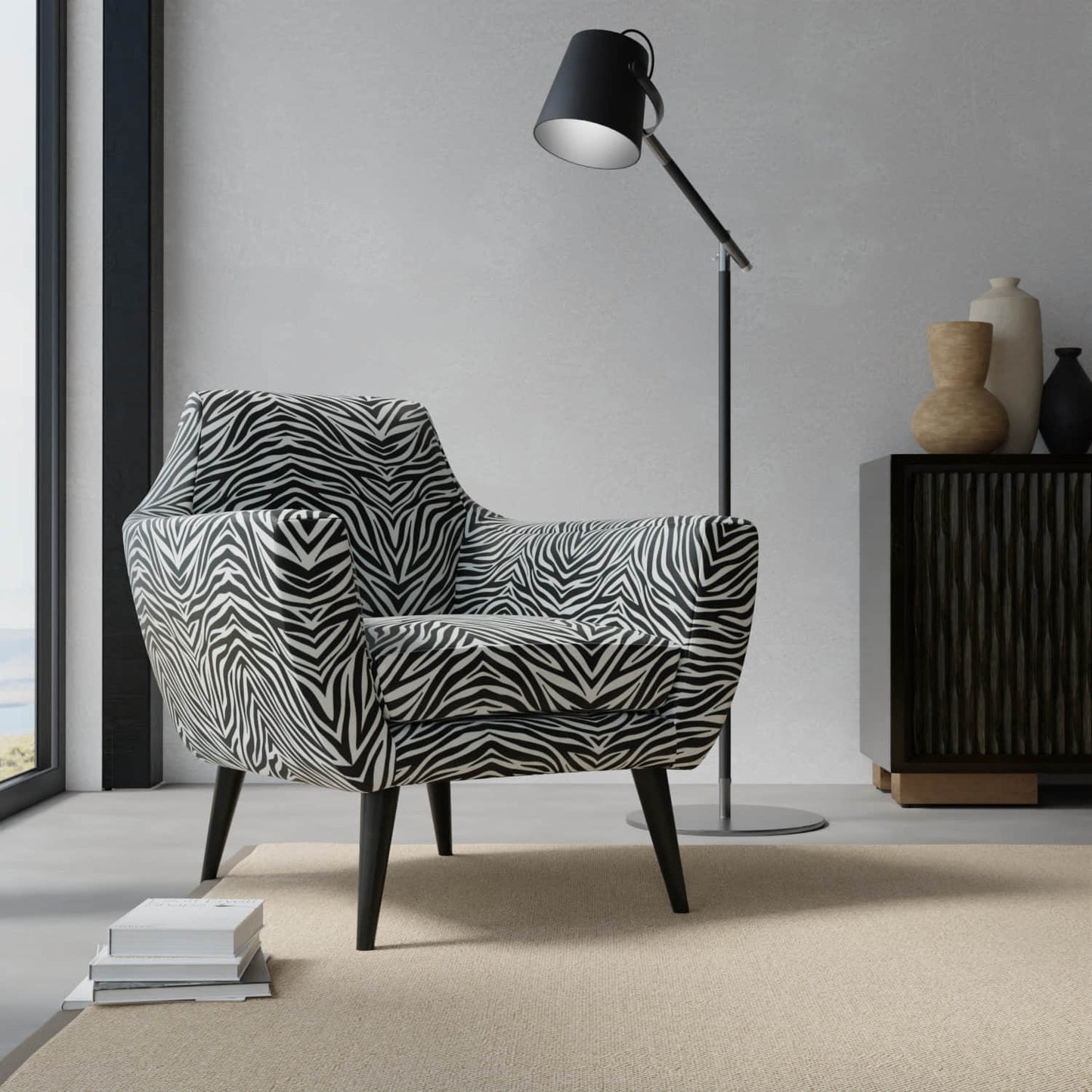 Mambo Onyx upholstered on a contemporary chair