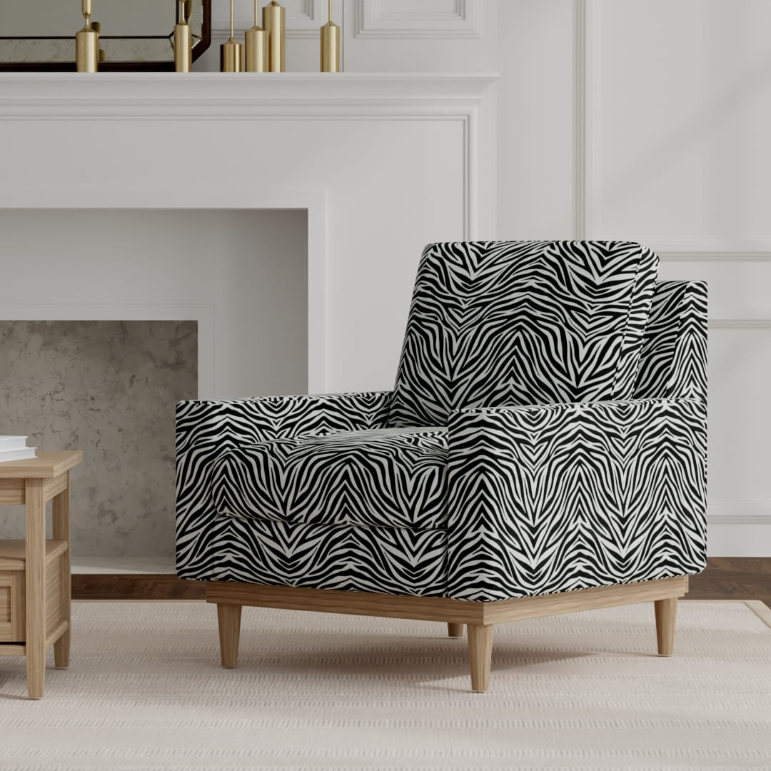 Mambo Onyx upholstered on a mid century modern chair