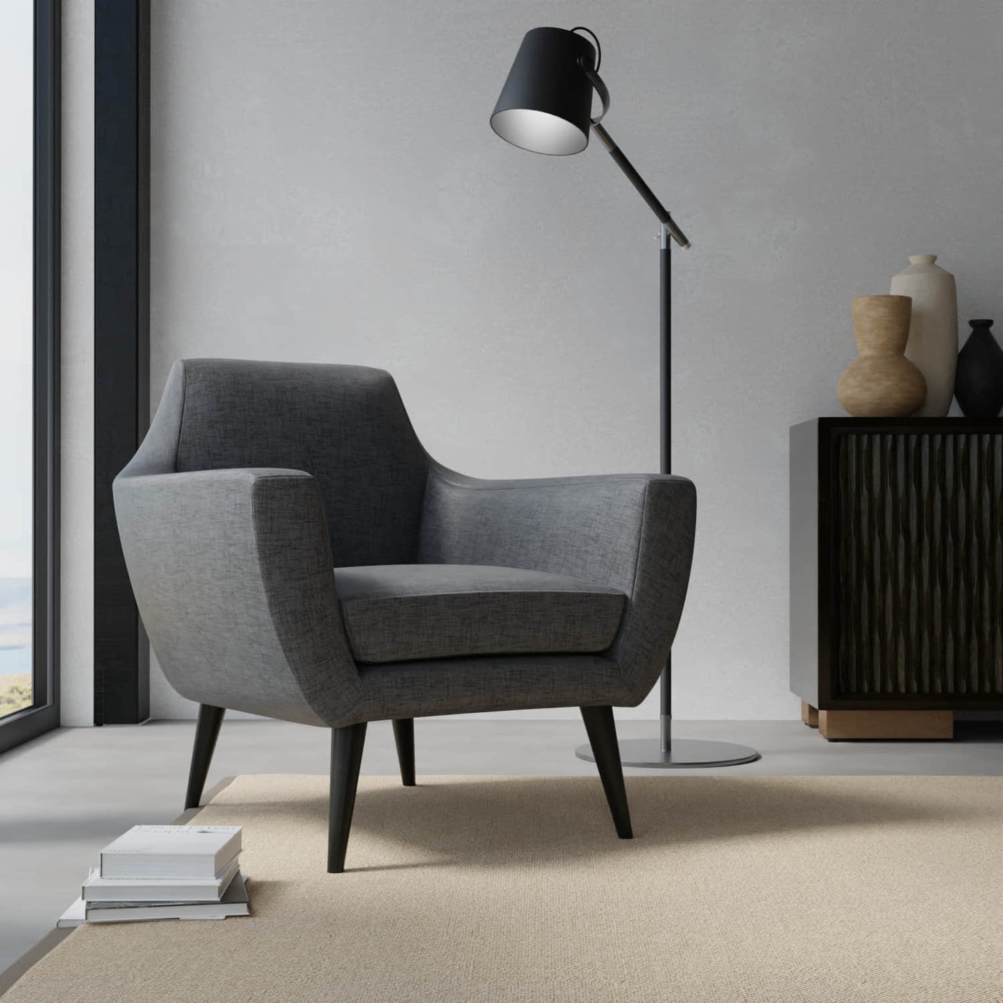 Mateo Charcoal upholstered on a contemporary chair