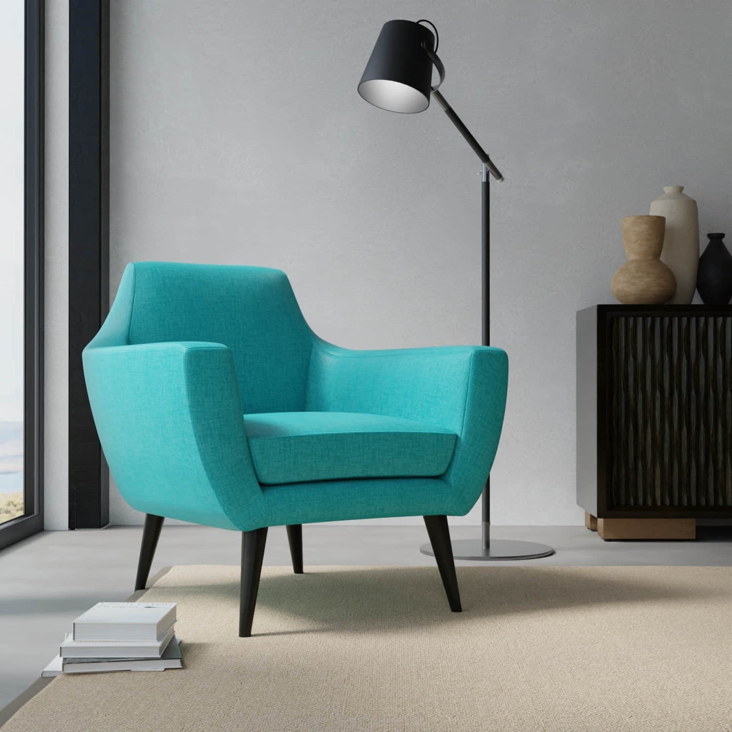 Mateo Teal upholstered on a contemporary chair