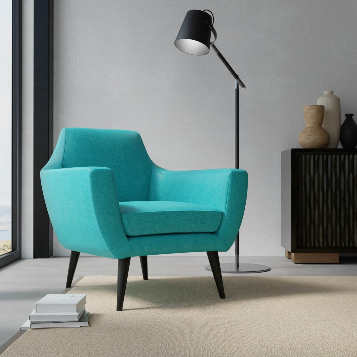 Mateo Teal upholstered on a contemporary chair