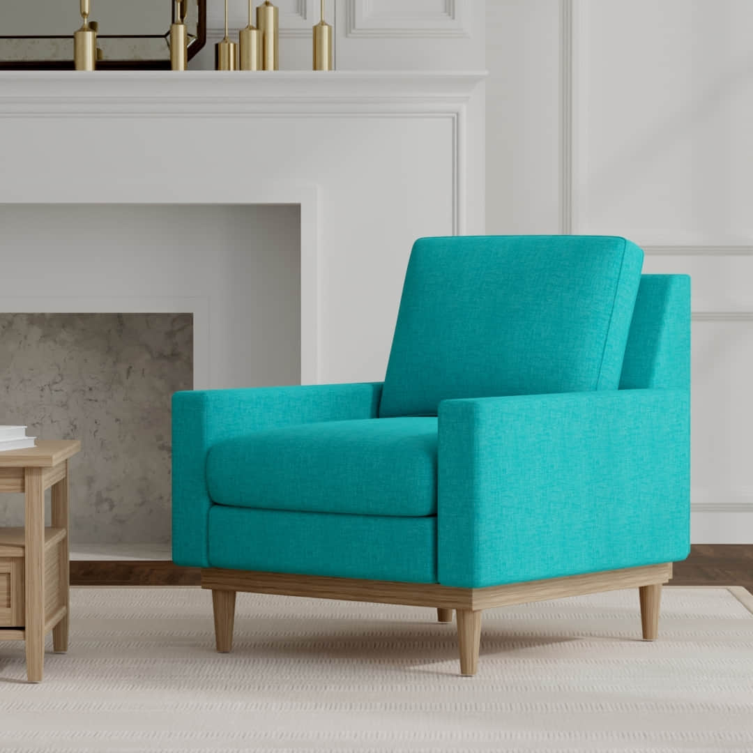 Mateo Teal upholstered on a mid century modern chair