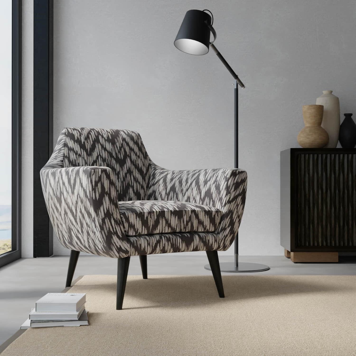 Mathew Charcoal upholstered on a contemporary chair