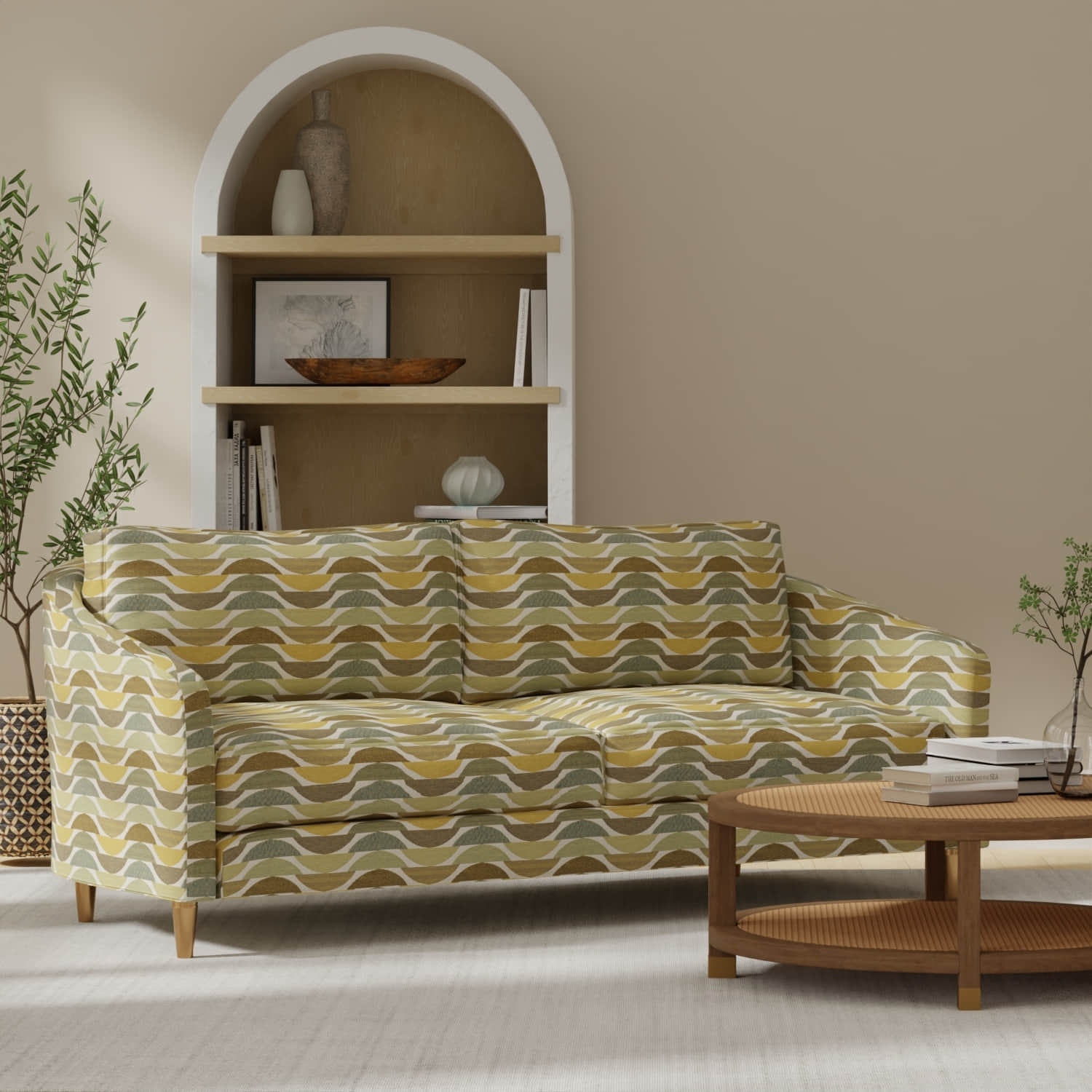 Mayer Chartreuse upholstered on a couch