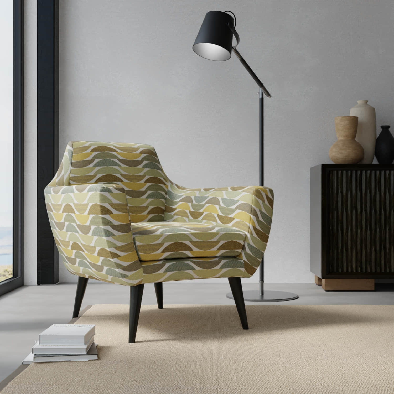 Mayer Chartreuse upholstered on a contemporary chair