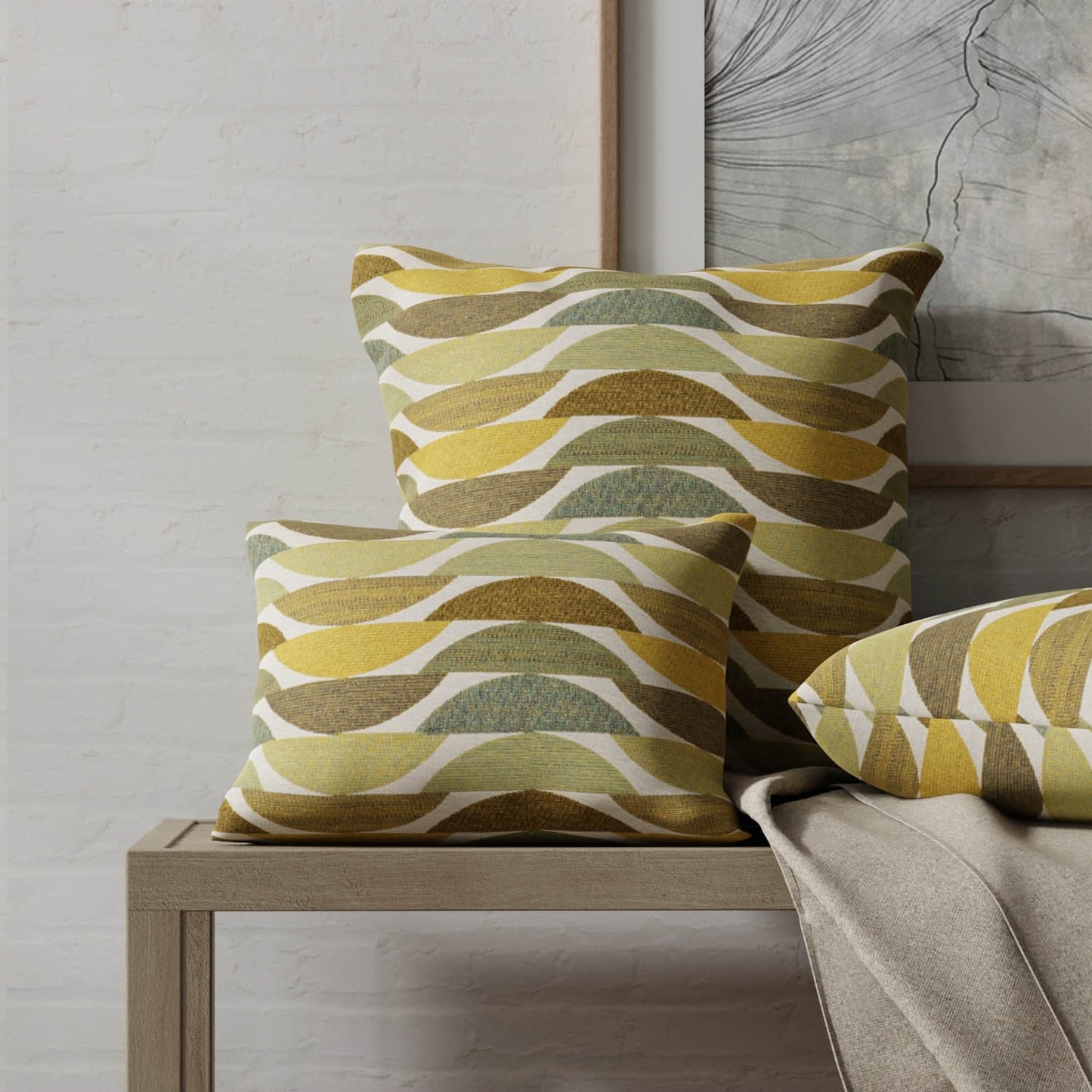 Mayer Chartreuse made up on pillows