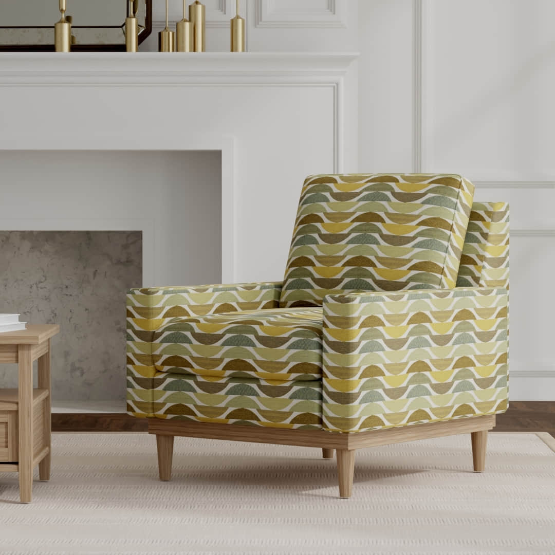 Mayer Chartreuse upholstered on a mid century modern chair