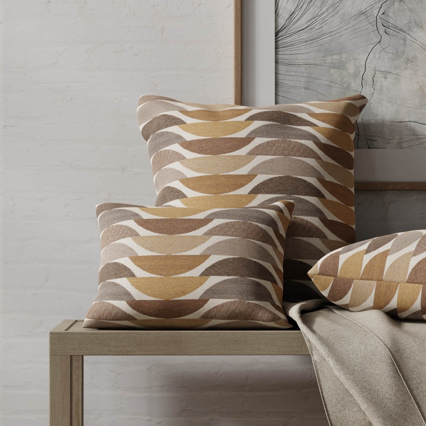 Mayer Driftwood made up on pillows