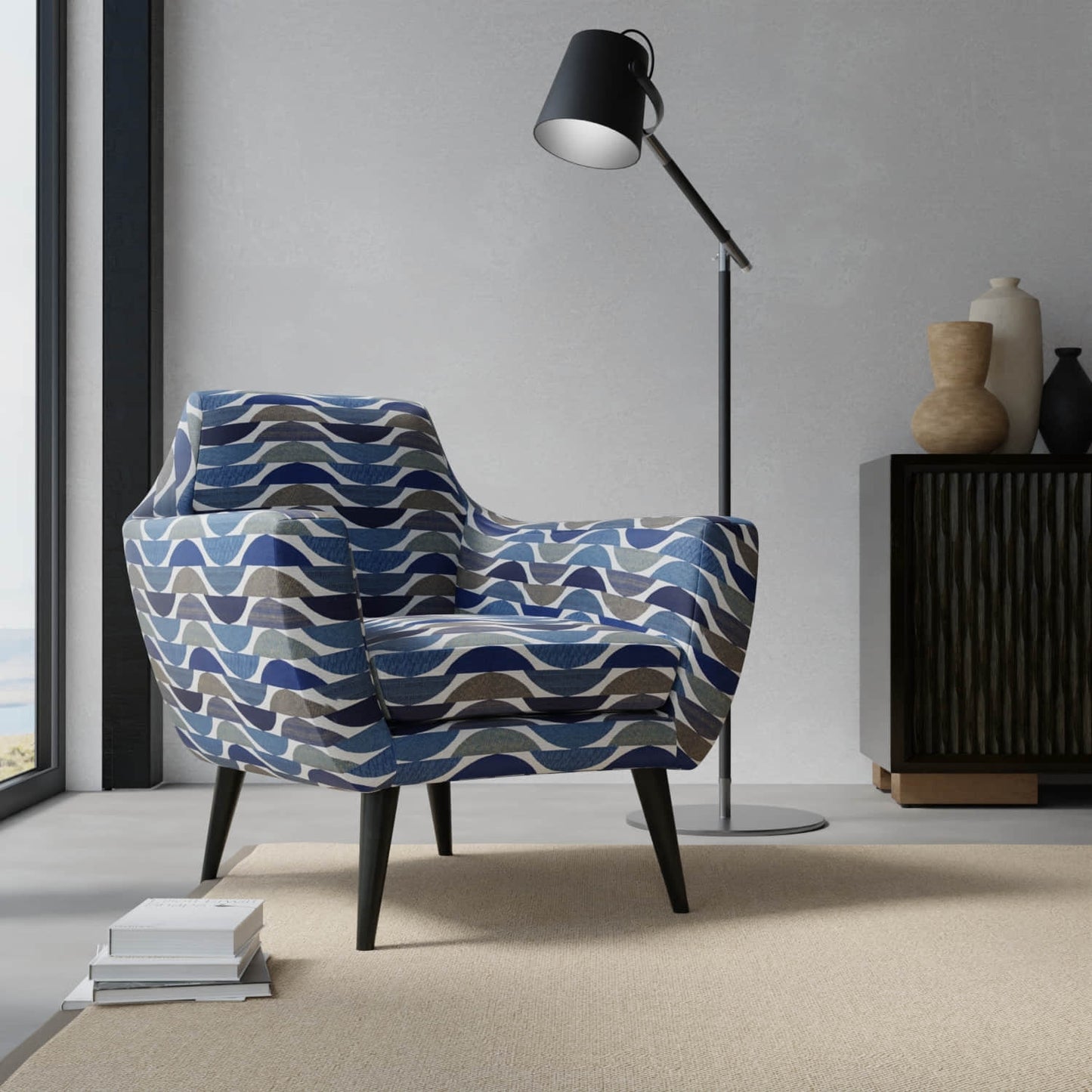 Mayer Indigo upholstered on a contemporary chair