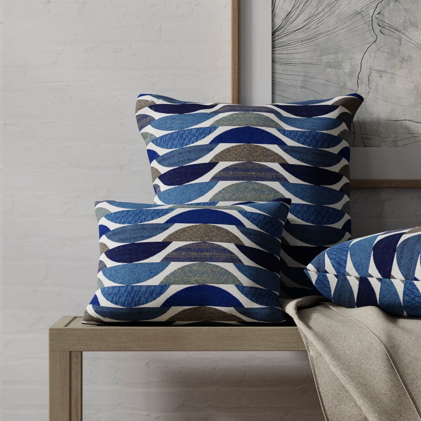 Mayer Indigo made up on pillows