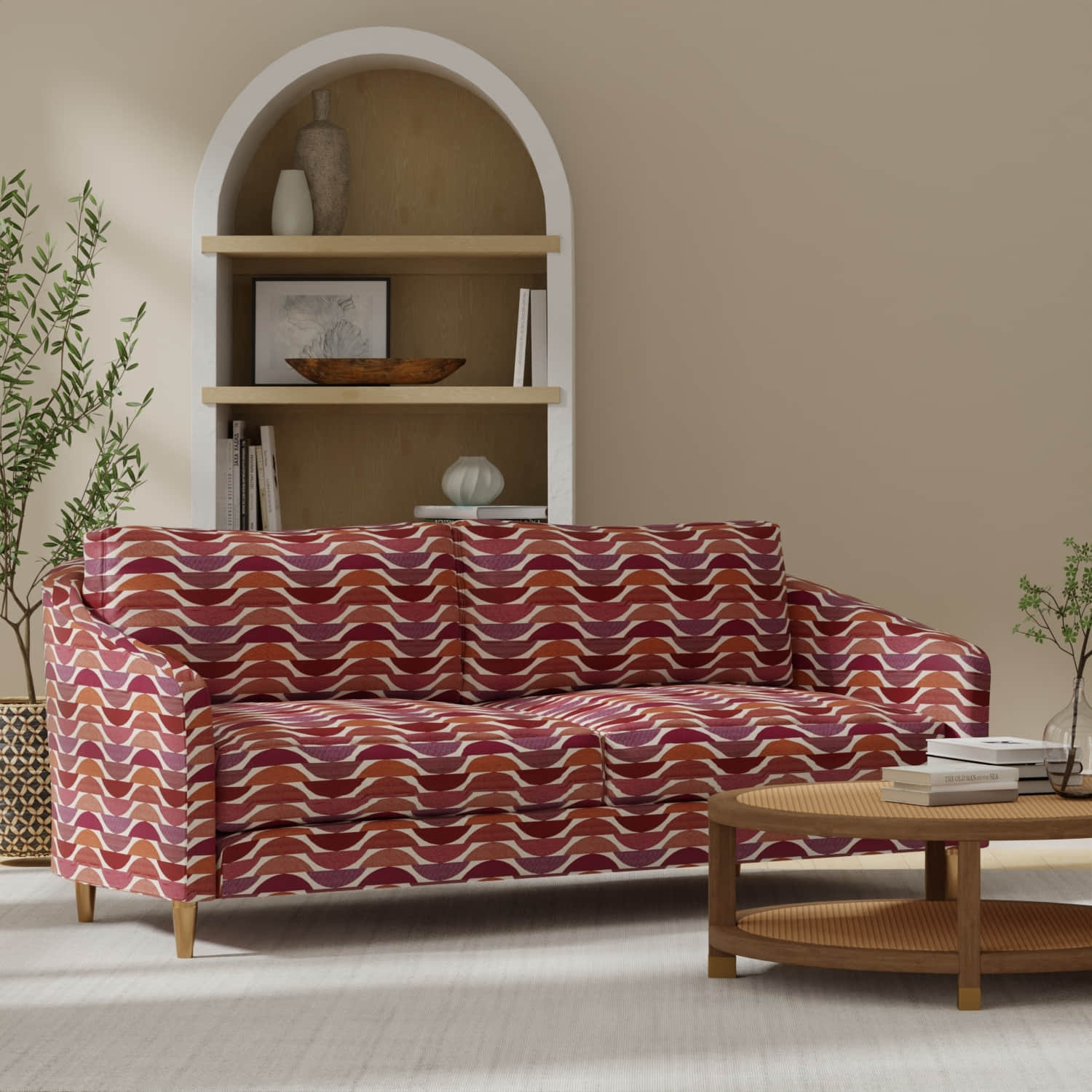 Mayer Sangria upholstered on a couch