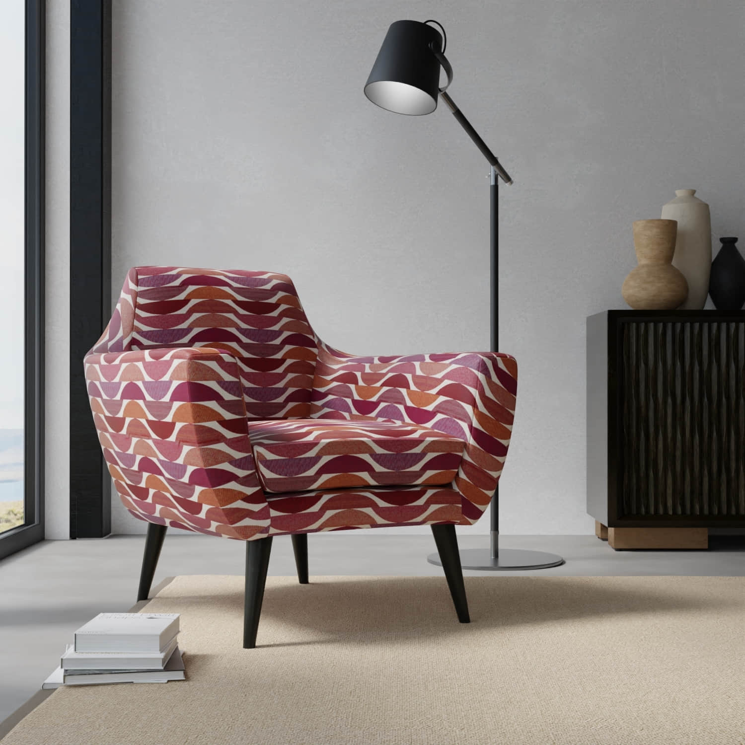 Mayer Sangria upholstered on a contemporary chair