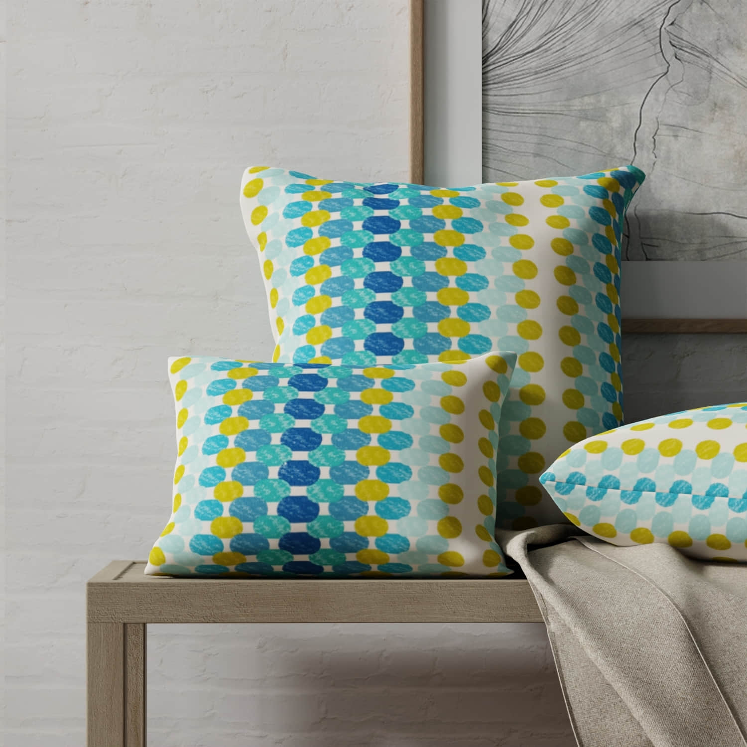 Mercado Ocean made up on pillows