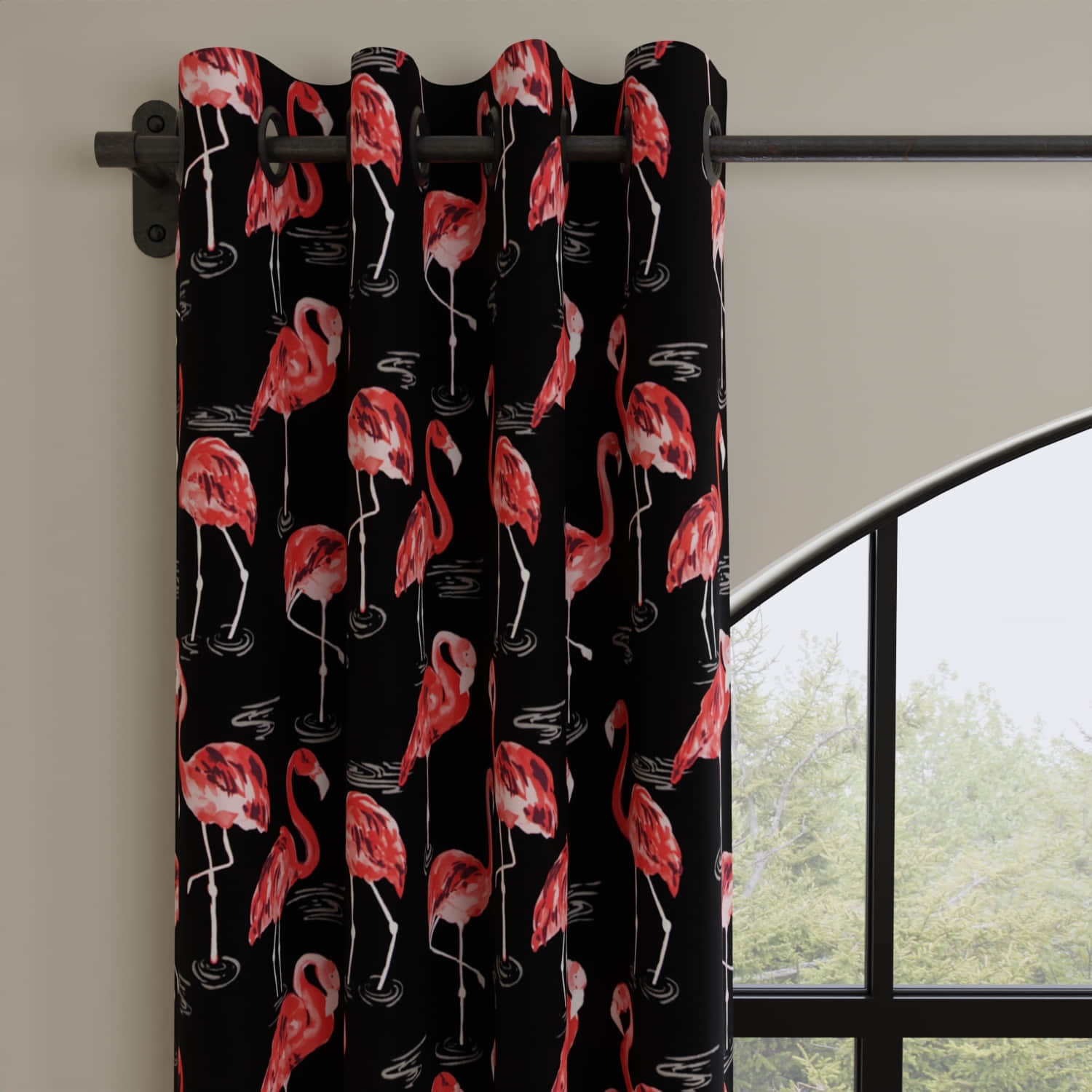 Palm Springs Flamingo made up on drapery