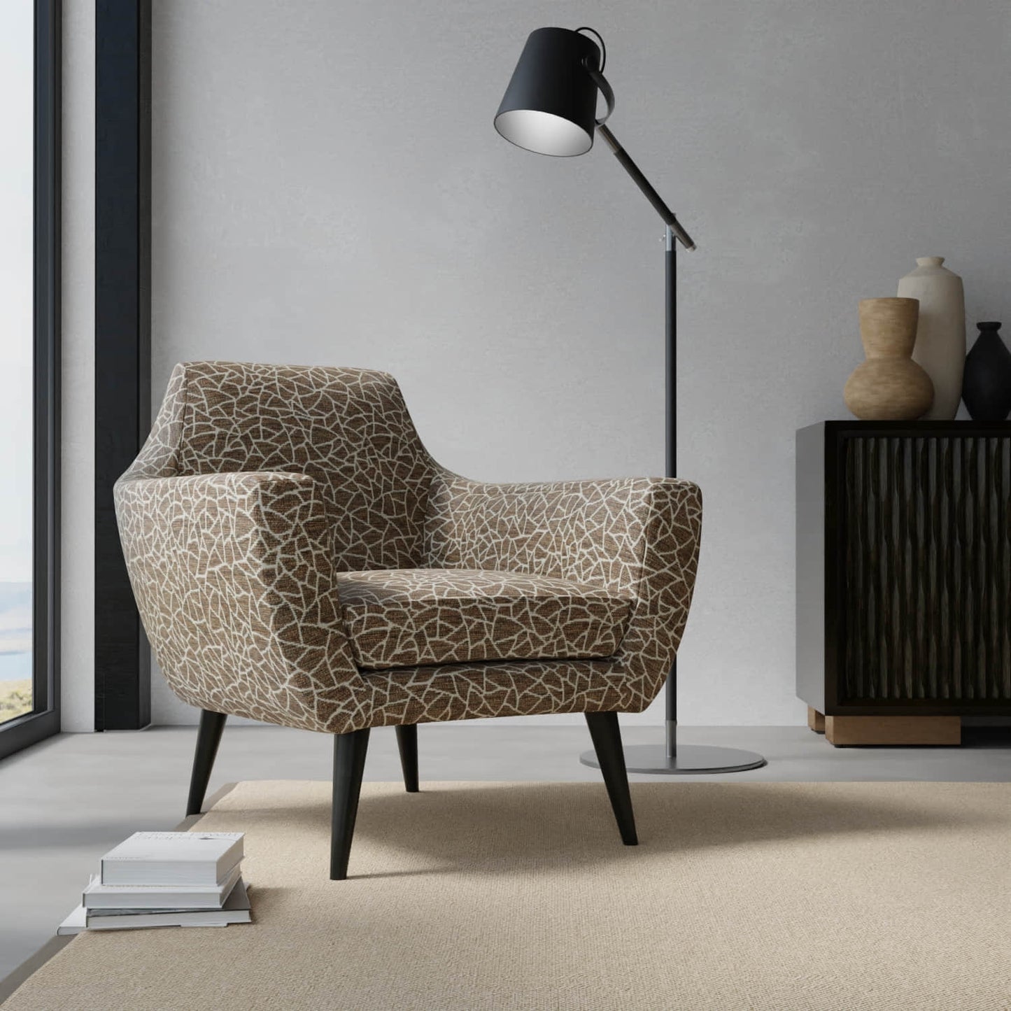 Quinn Chestnut upholstered on a contemporary chair