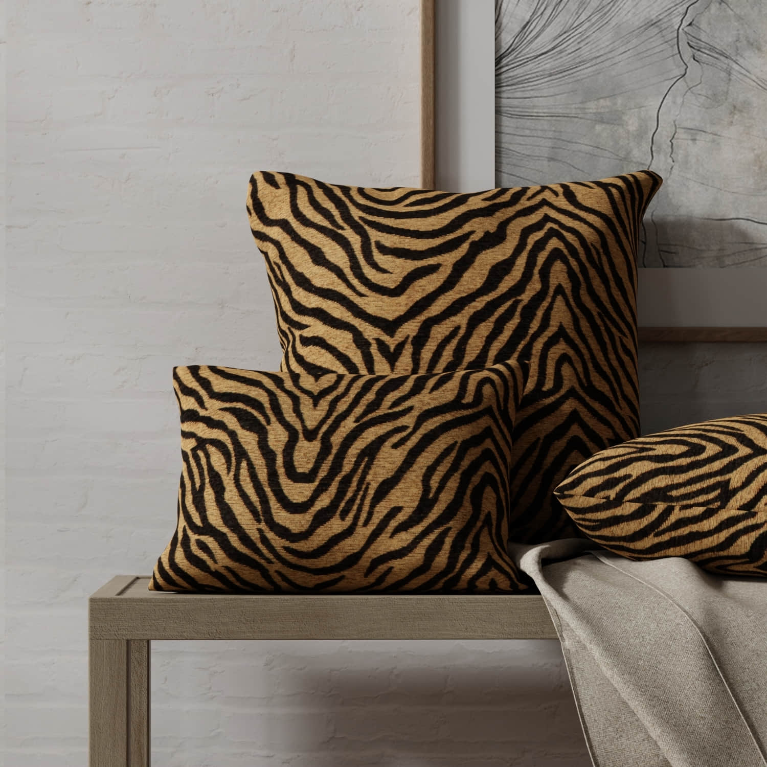 Tiger Gold made up on pillows