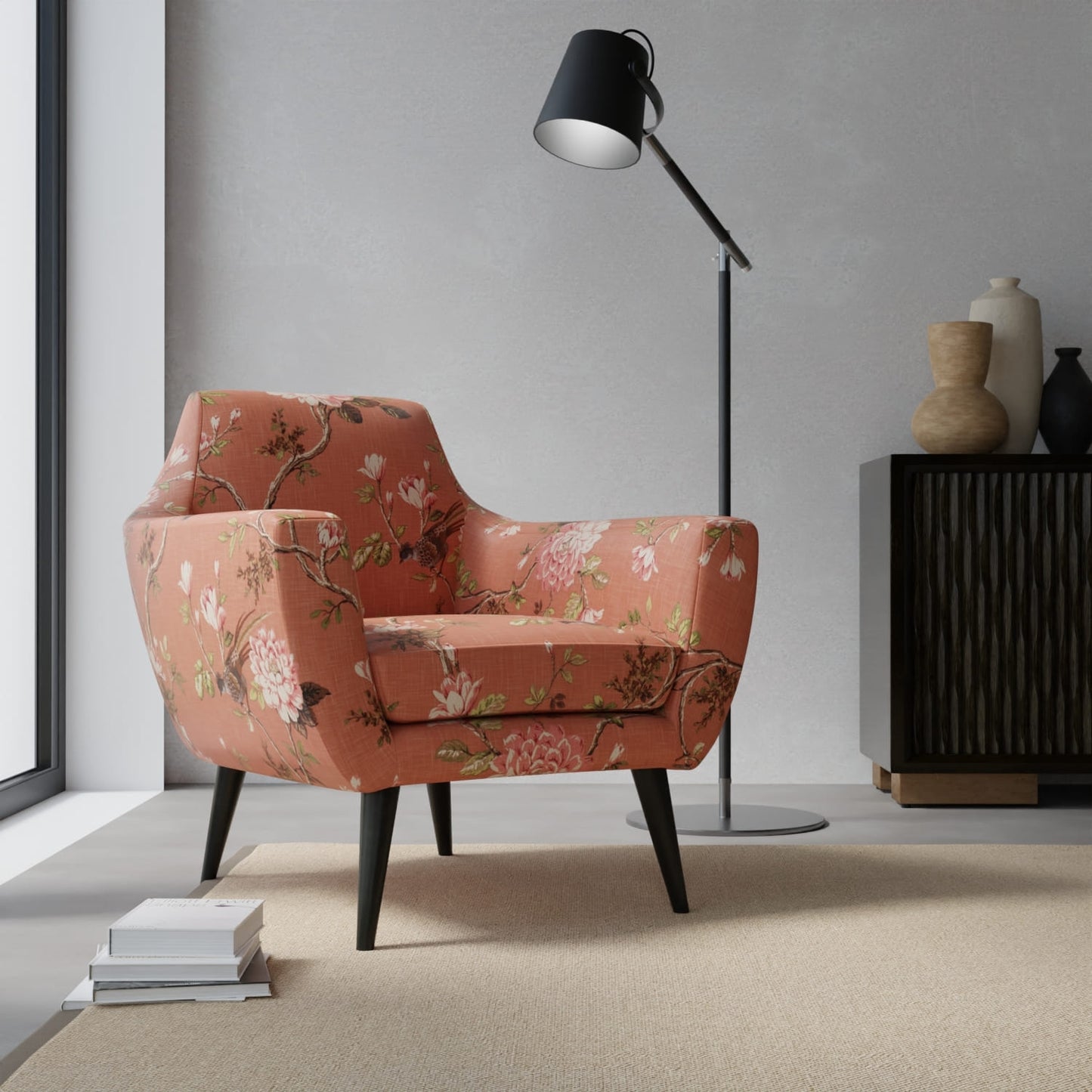 Ward Salmon upholstered on a contemporary chair