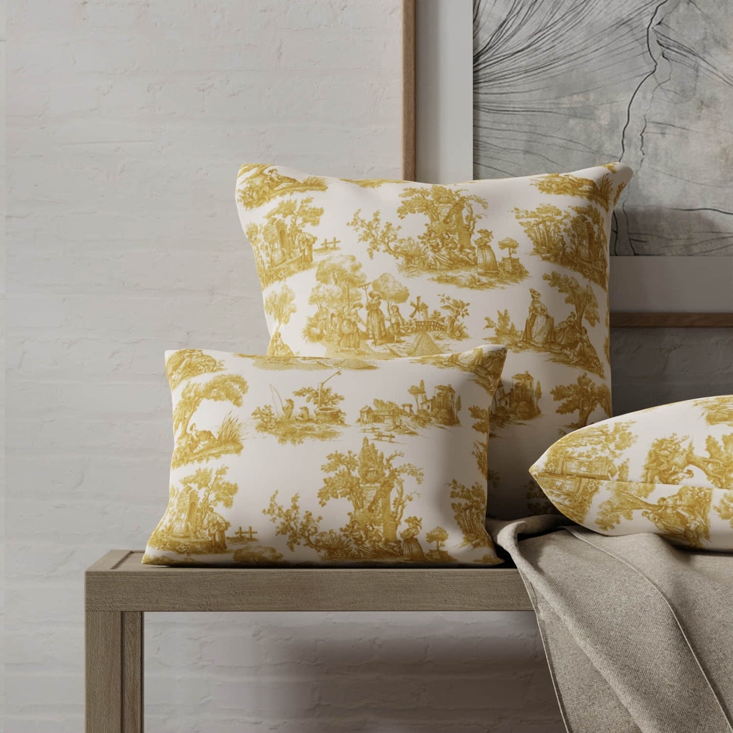 Washburn Goldenrod made up on pillows