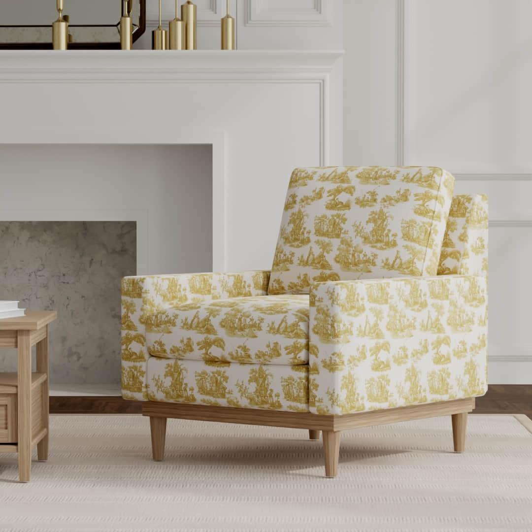 Washburn Goldenrod upholstered on a mid century modern chair