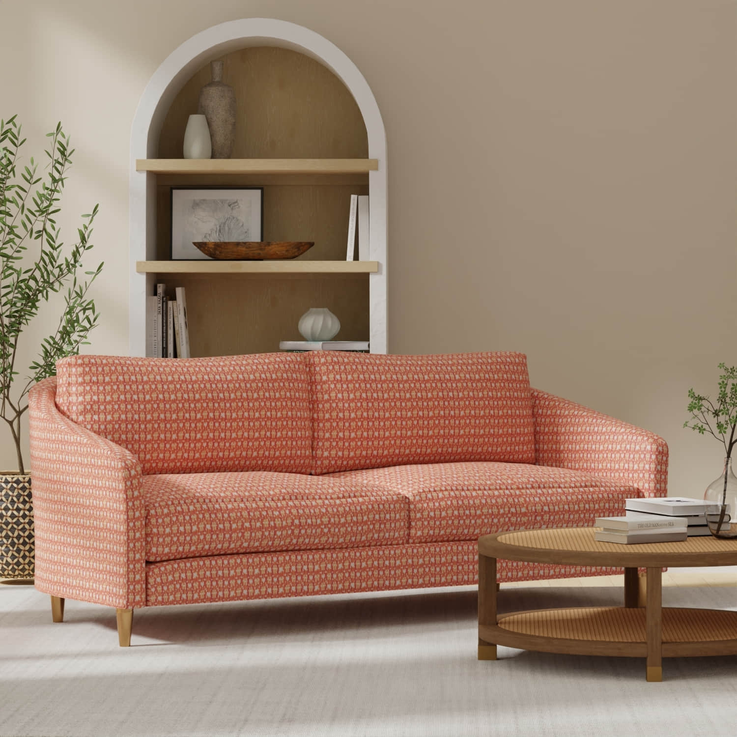 Whittier Apricot upholstered on a couch