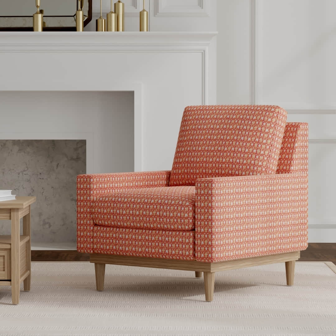 Whittier Apricot upholstered on a mid century modern chair