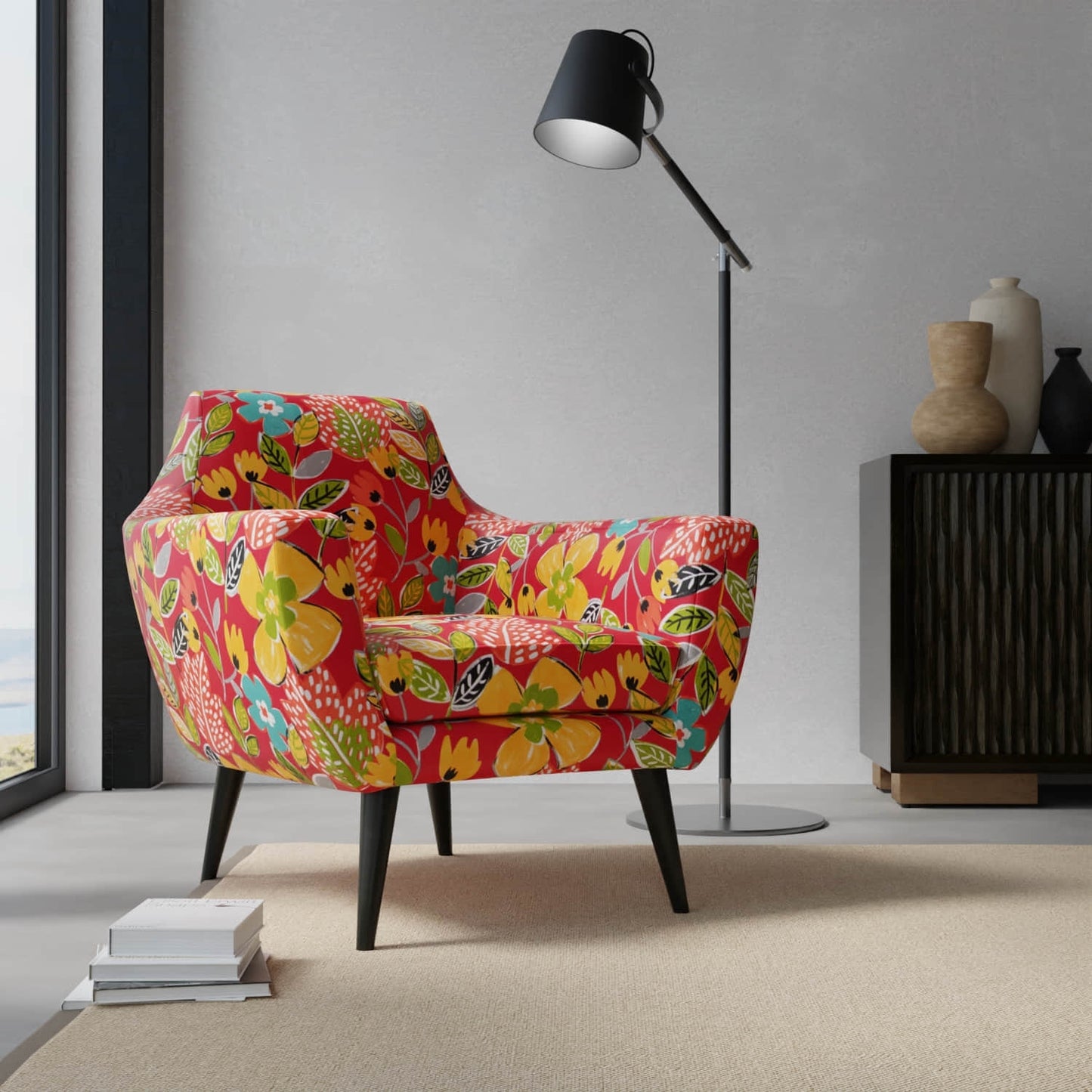 Zanzibar Poppy upholstered on a contemporary chair