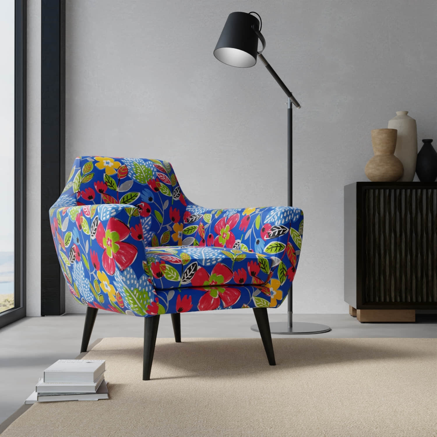 Zanzibar Ultramarine upholstered on a contemporary chair