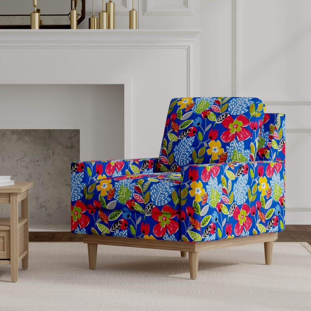 Zanzibar Ultramarine upholstered on a mid century modern chair